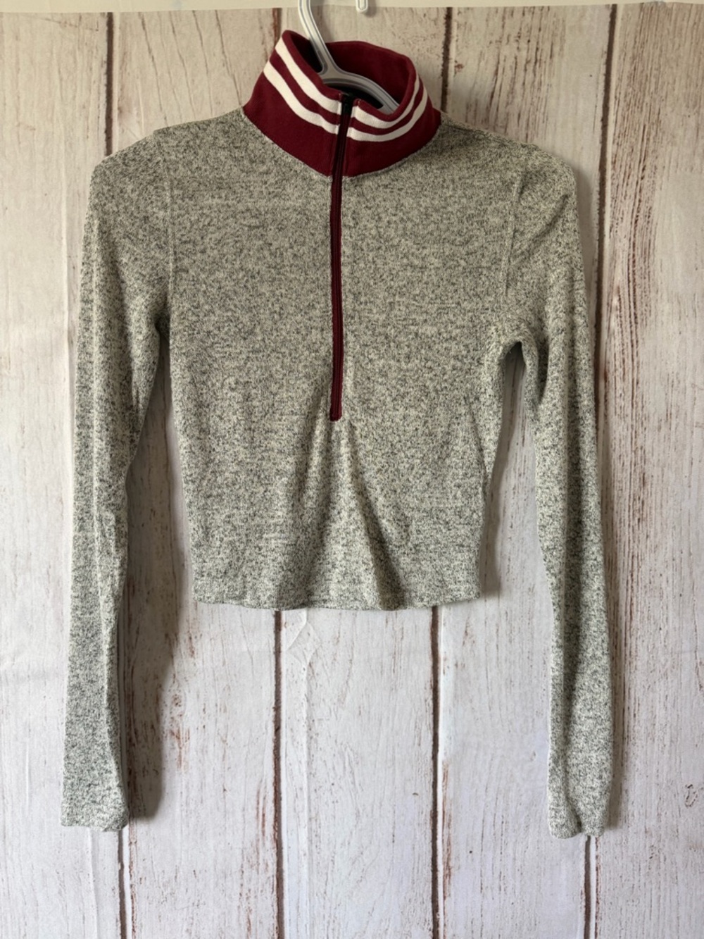 Out From Under Urban Outfitters Heather Grey Quarter Zip Cropped Pullover